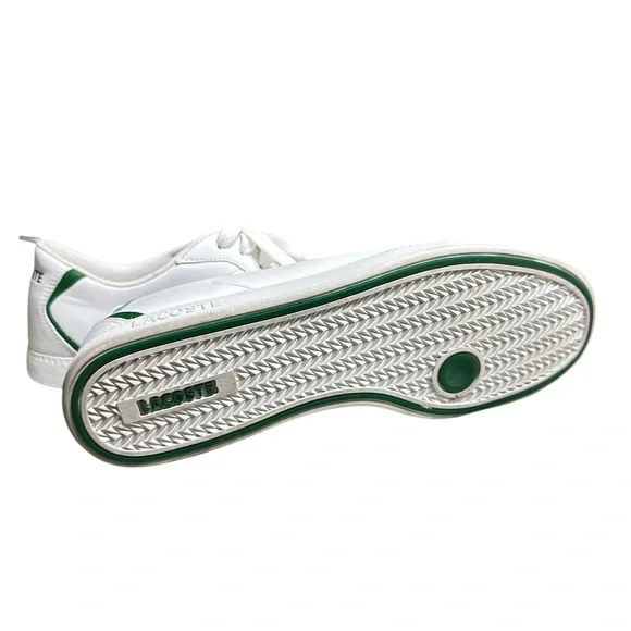 181. 🐊Lacoste White lace up Sneakers with Green Details mens size 12